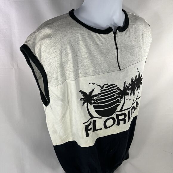 VINTAGE FLORIDA SLEEVELESS 1/4 SHIRT ADULT L/XL USA MADE WHITE BLACK 90s TANK - Picture 6 of 14